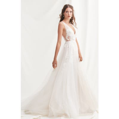 Willowby Lanie Floral Applique & Tulle A-Line Wedding Dress, Ivory