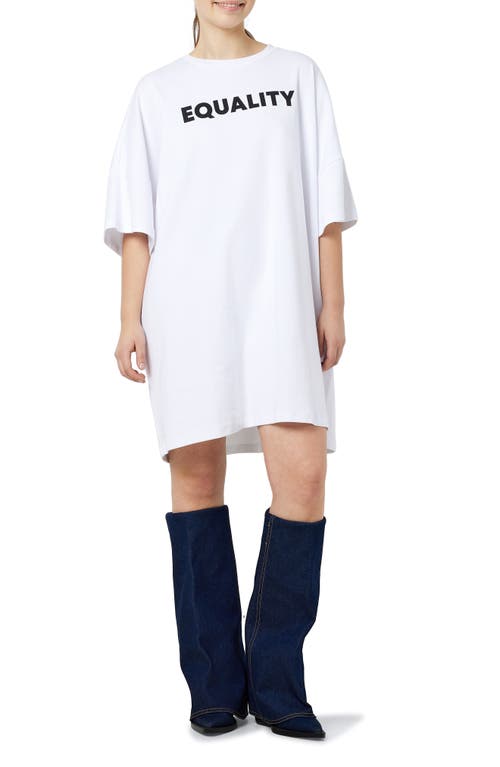 Mocca Oversize Organic Cotton Graphic T-Shirt Dress in Bright White Print