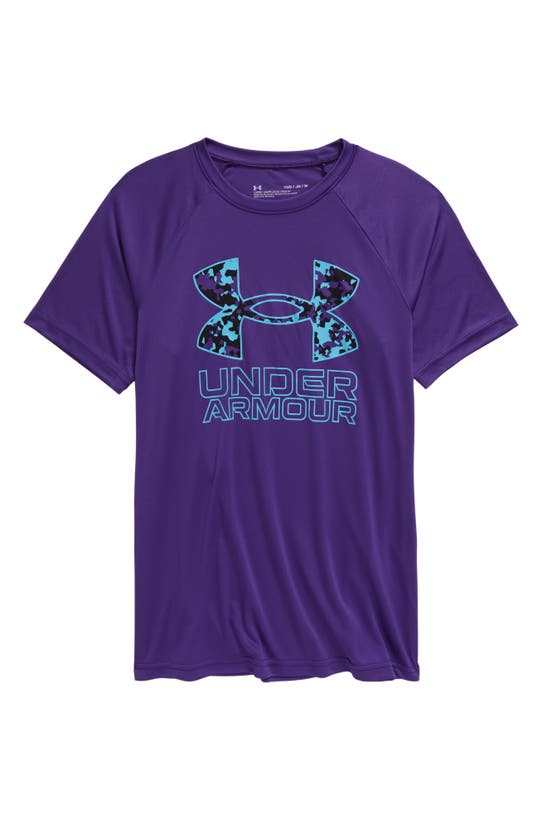 Under Armour Kids' Ua Tech™ Hybrid Performance Graphic Tee In Galaxy Purple / Glacier Blue