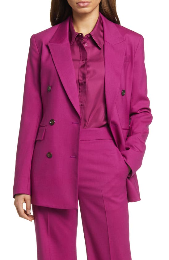 Argent Double Breasted Stretch Wool Blazer In Magenta