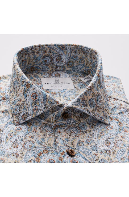 Shop Emanuel Berg 4flex Modern Fit Print Knit Button-up Shirt In Brown