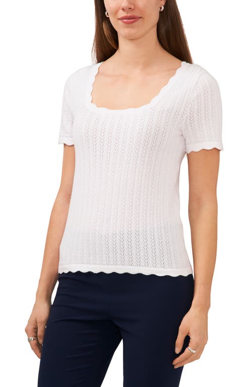 halogen(r) Short Sleeve Pointelle Stitch Sweater in Bright White