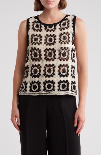 Adrianna Papell Pattern Stitch Sweater Tank In Cream/black