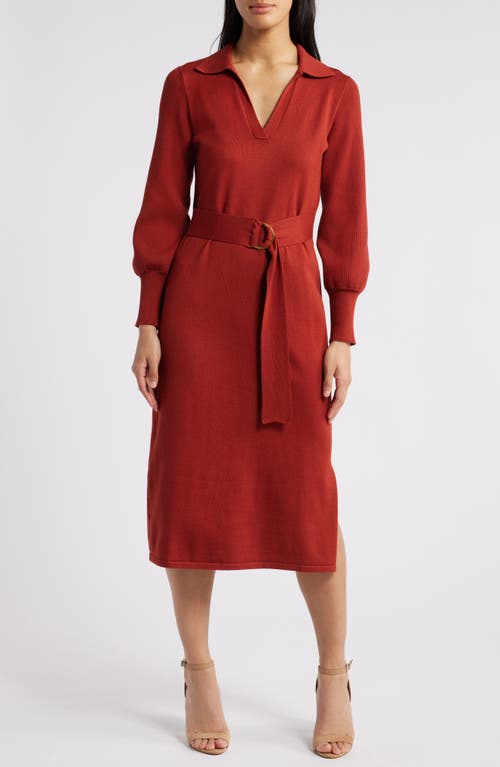 Shop Julia Jordan Johnny Collar Long Sleeve Midi Sweater Dress In Spice