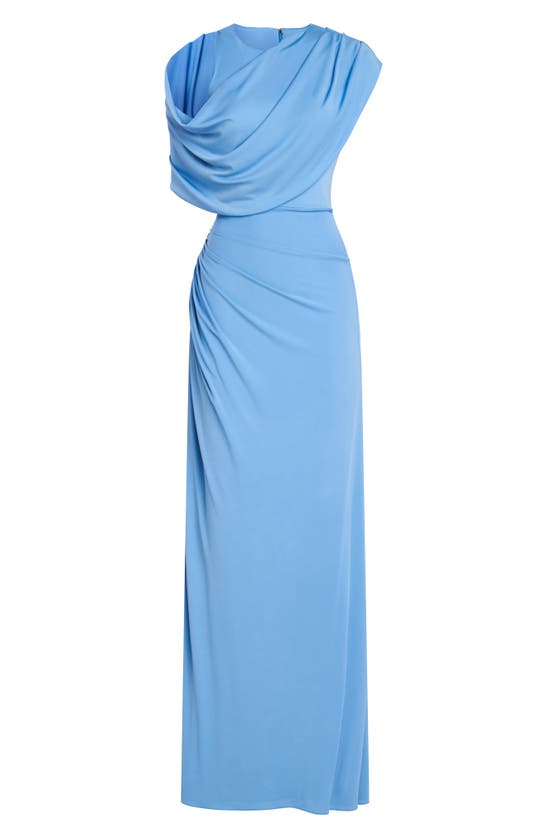 Shop Halston Casi Ruched Jersey Evening Gown In Tranquil Blue