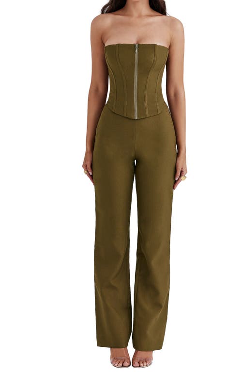 Shop Mistress Rocks Strapless Corset Jumpsuit In Khaki