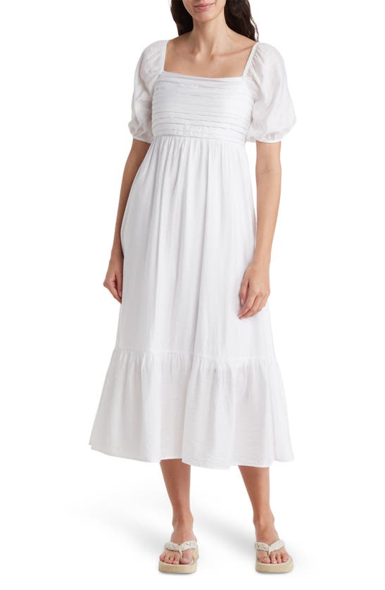 Shop August Sky Pleated Square Neck Midi Dress In White