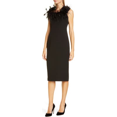 Badgley Mischka Feather Cocktail Dress, Black