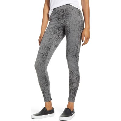 Socialite Ruched Print Leggings, Grey