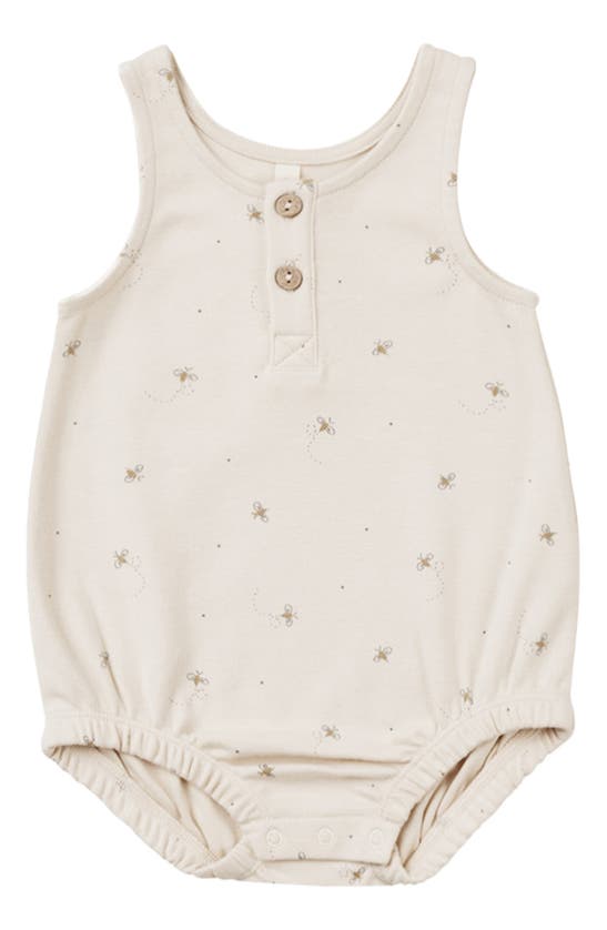 Shop Quincy Mae Bee Print Organic Cotton Henley Romper In Natural-bees
