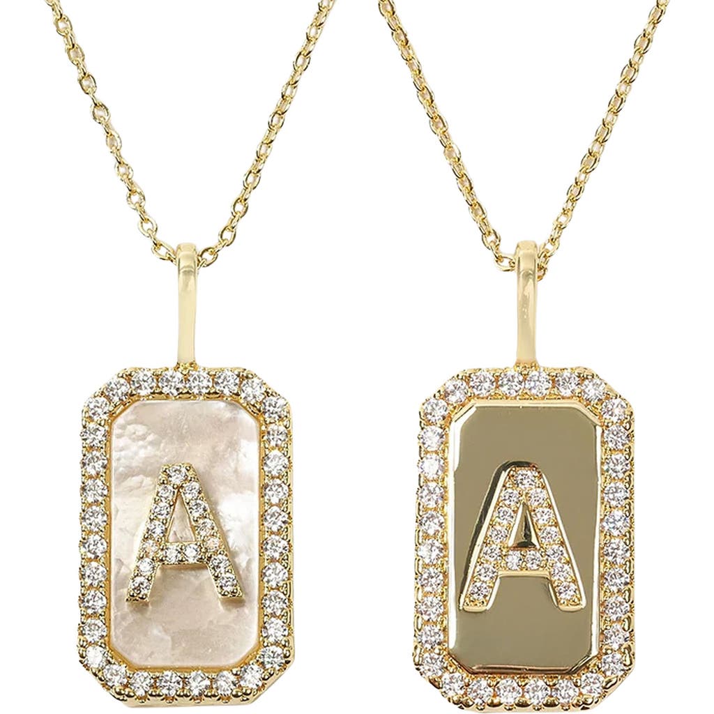 Melinda Maria Love Letters Double Sided Mother-of-pearl Initial Pendant Necklace In White Cubic Zirconia/gold - A