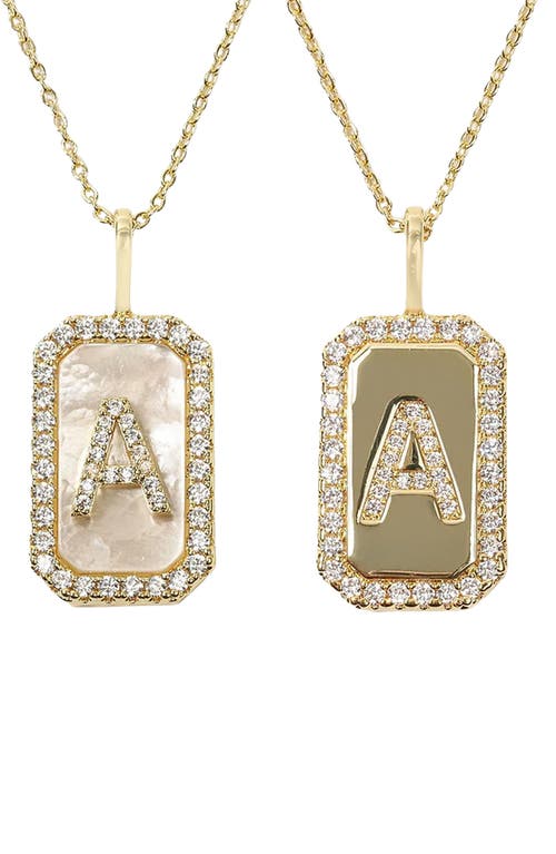 Love Letters Double Sided Mother-of-Pearl Initial Pendant Necklace in White Cubic Zirconia/Gold - A