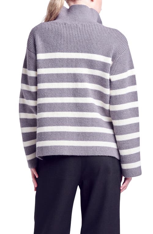 English Factory Stripe Half Zip Sweater In Grey/cream