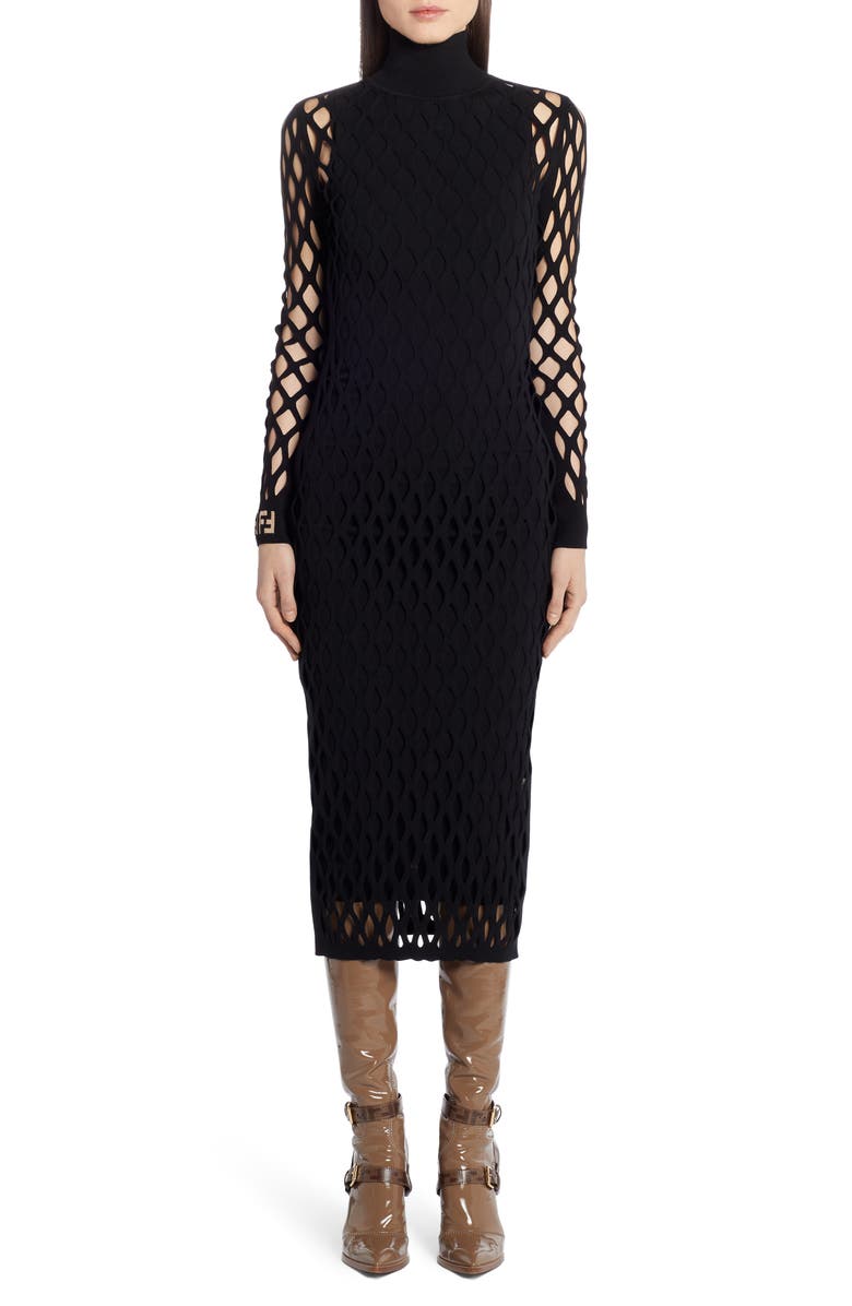 Fendi Mesh Long Sleeve Midi Dress | Nordstrom