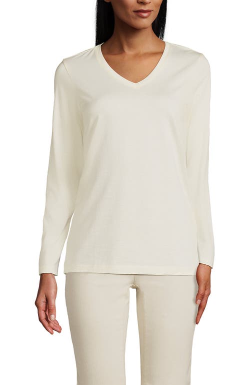 Shop Lands' End Relaxed Supima Cotton Long Sleeve V-neck T-shirt In Fresh Ivory