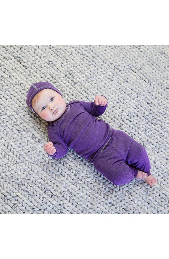 Shop Paigelauren Rib Long Sleeve Top, Leggings & Hat Set In Purple