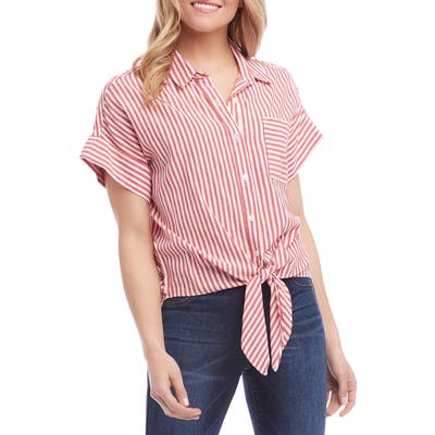Karen Kane Stripe Tie Front Top, Red