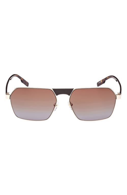 ZEGNA 59mm Navigator Sunglasses in Gold /Gradient Brown