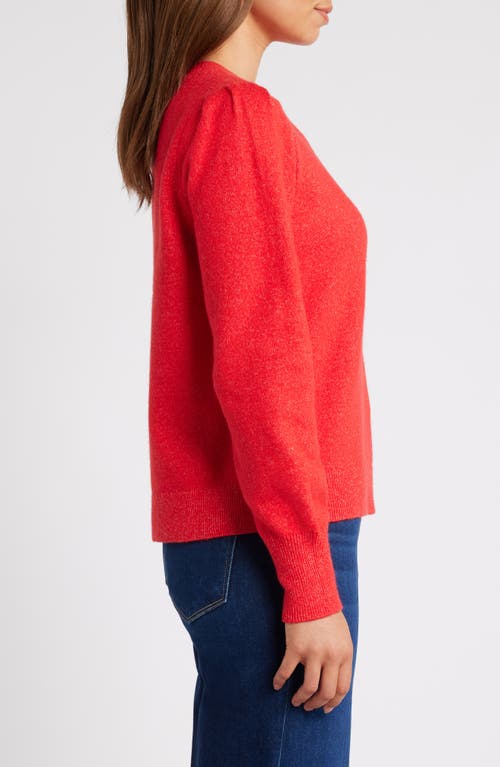 Shop Caslonr Caslon(r) Puff Sleeve Cotton Blend Crewneck Sweater In Red Goji