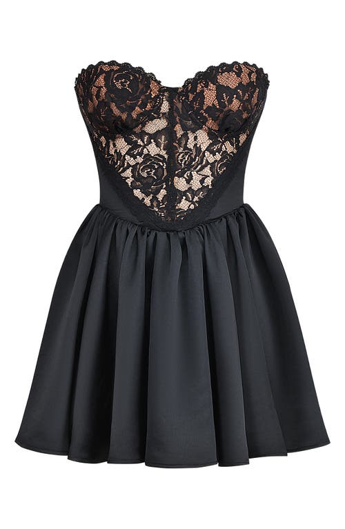 House Of Cb J'adore Strapless Mixed Media Cocktail Minidress In Black