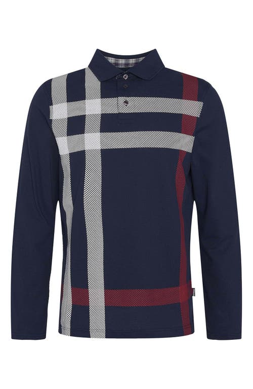 Shop Barbour Blaine Tartan Long Sleeve Polo In Dark Navy