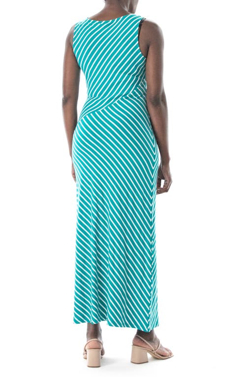 Shop Nina Leonard V-neck Stripe Maxi Dress In Ocean/white