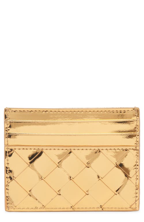 Bottega Veneta Intrecciato Metallic Leather Card Case In Gold/brass