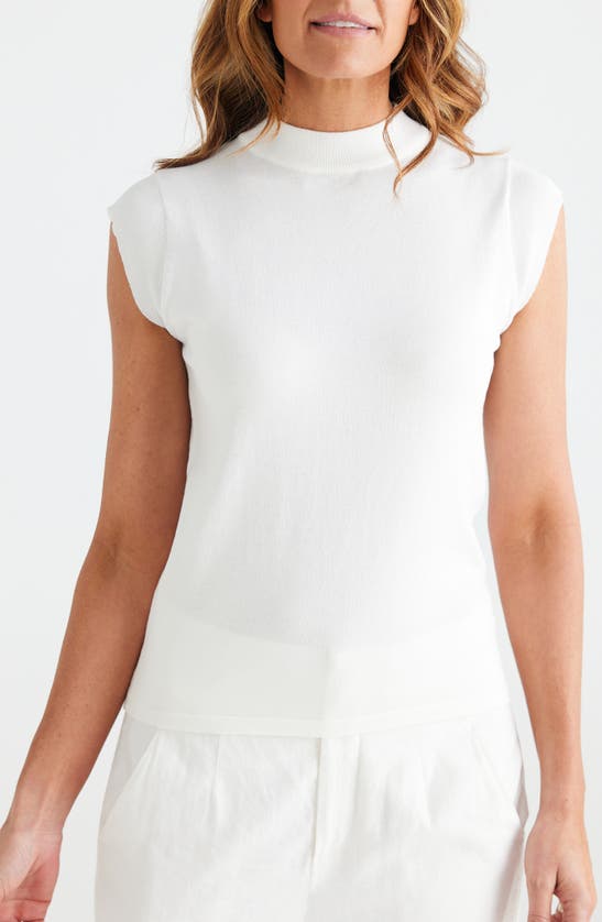 Shop Brave + True Brave+true Paula Mock Neck Cap Sleeve Sweater In White