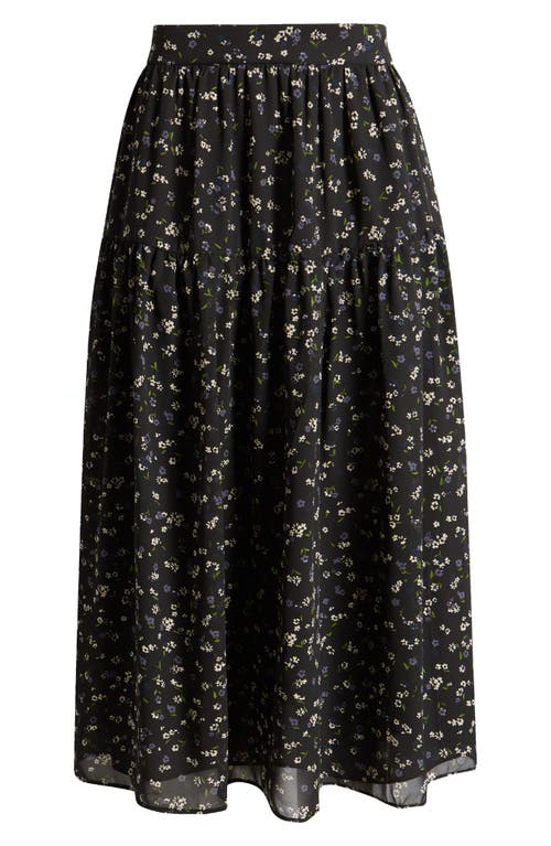 Shop 1.state Yoke Floral Print Midi Skirt In Rich Black