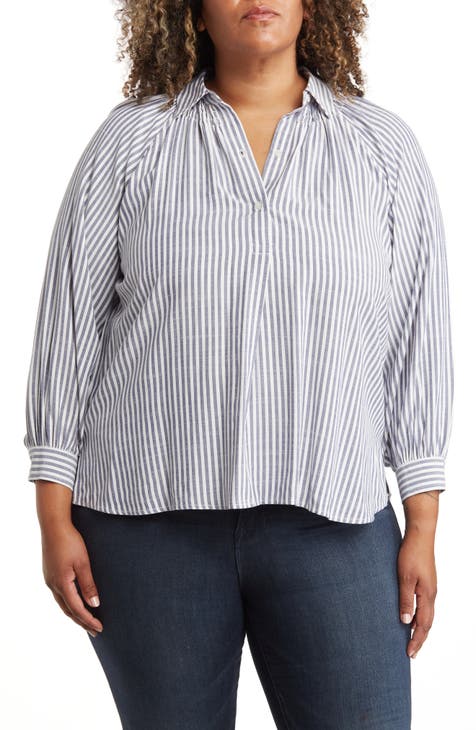 Stripe Long Sleeve Shirt (Plus)