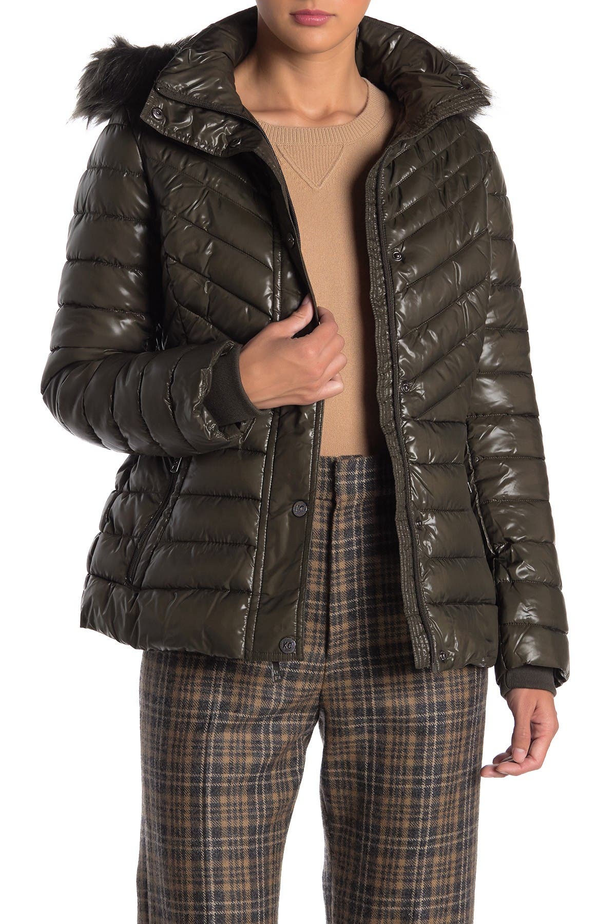 kenneth cole quilted hooded coat