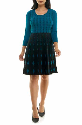 Nina Leonard Geometric Print Sweater Dress
