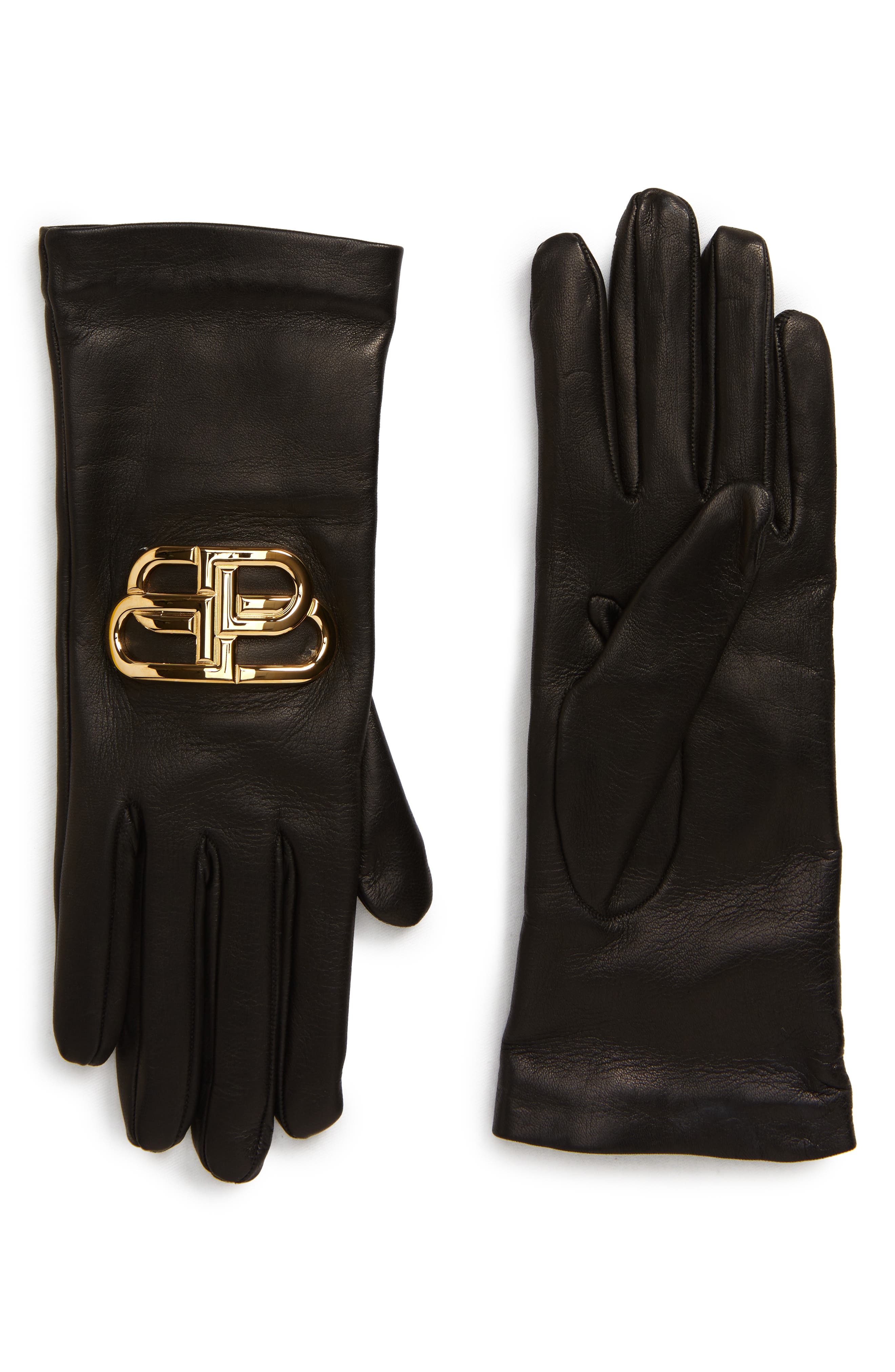 Balenciaga Giant BB Logo Leather Gloves 