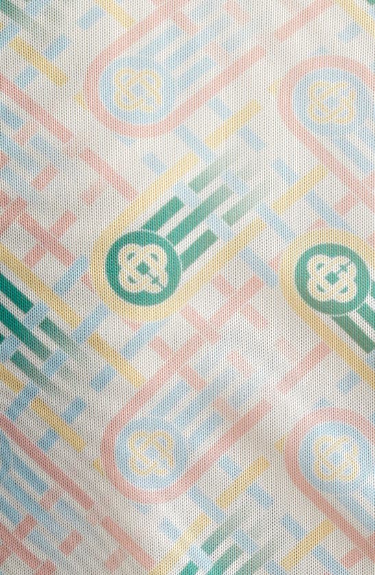 Shop Casablanca Print Long Sleeve Mesh Top In Pastel Ping Pong Monogram