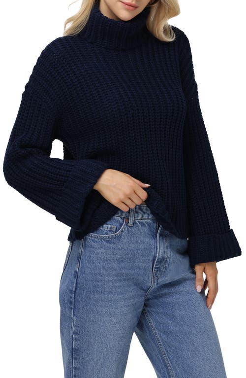 525 Vida Bell Sleeve Turtleneck Sweater In Dark Blue