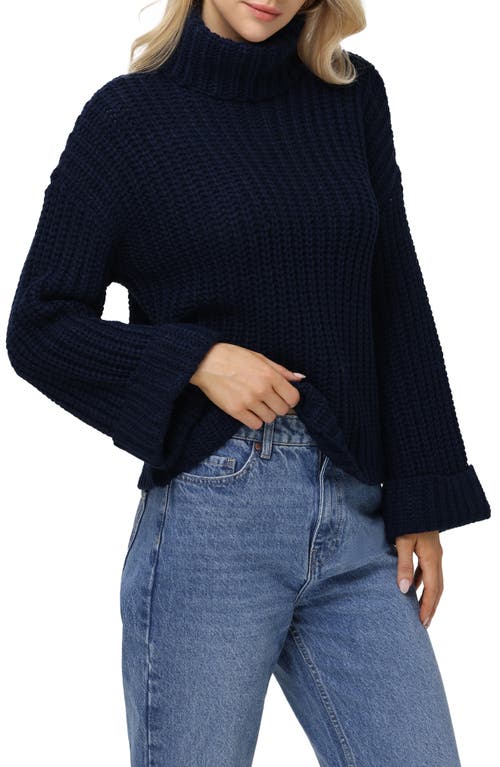 Shop 525 Vida Bell Sleeve Turtleneck Sweater In Dark Blue