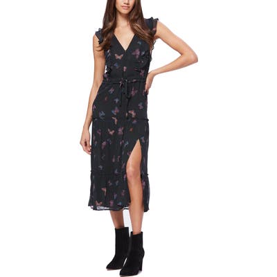 Paige Basil Butterfly Print Silk Georgette Dress, Black