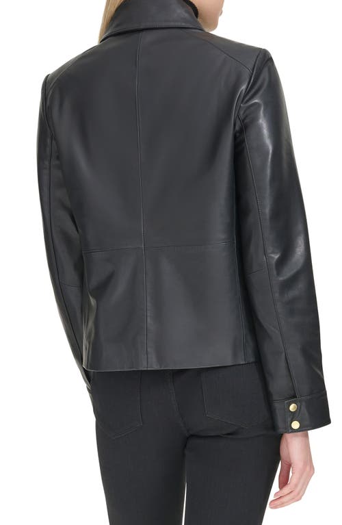 Shop Cole Haan Leather Trucker Jacket In Black