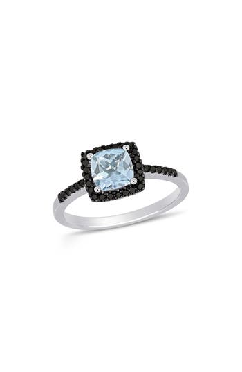Delmar Cushion-cut Aquamarine & Black Diamond Ring In Blue