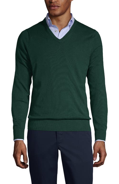 Lands' End School Uniform Cotton Modal Fine Gauge V-neck Sweater In Evergreen