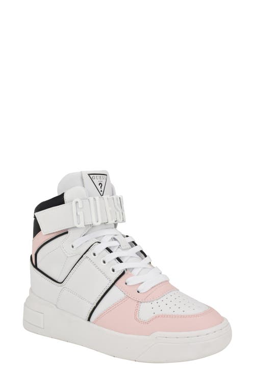 GUESS Corten High Top Sneaker in White/Pink 