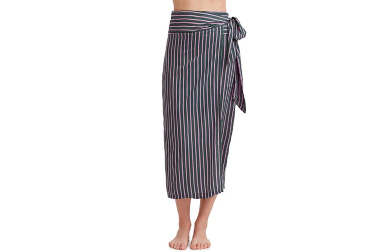 Shop Au Naturel By Gottex Printed Stripe Long Sarong Skirt Swim Cover Up In Dark Olive