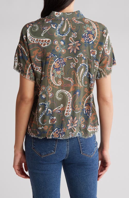 Shop Industry Republic Clothing Frayed Sleeves Camp Shirt In Green/rust Paisley