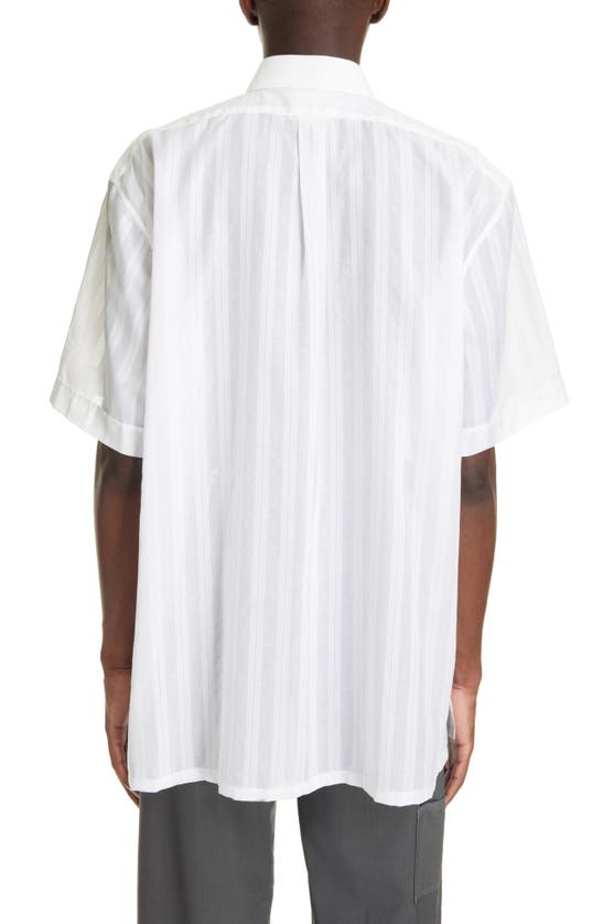 Shop Givenchy Stripe Short Sleeve Cotton Button-up Shirt In White