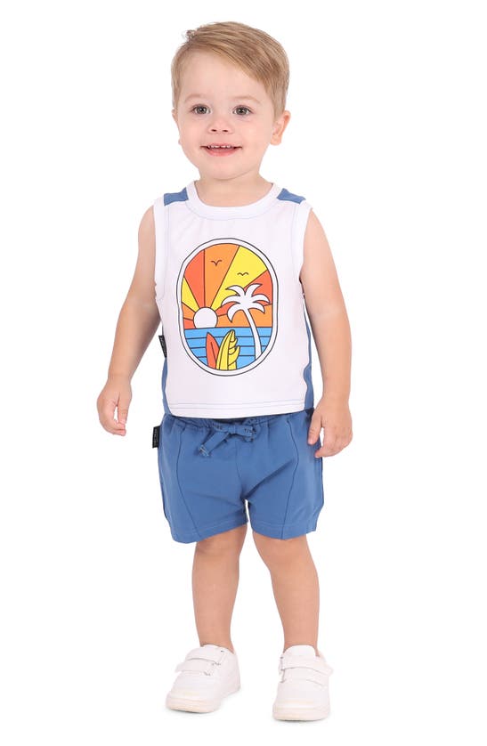 Shop Tiny Tribe Sunset Cotton Graphic Tank Top & Shorts Set In White Multi
