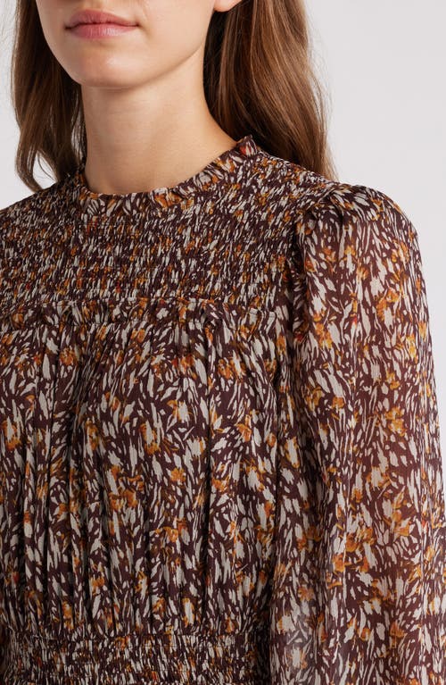 Mila Mae Smocked Tiered Long Sleeve Midi Dress In Wine Multi