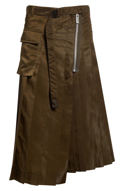 Shop Sacai Asymmetric Pleated Cargo Maxi Skirt In Olive