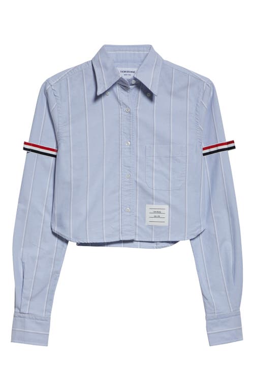 Thom Browne Oxford Striped Poplin Cropped Shirt In Navy