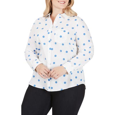 Plus Size Foxcroft The Hampton Flirty Dot Button-Up Shirt, White