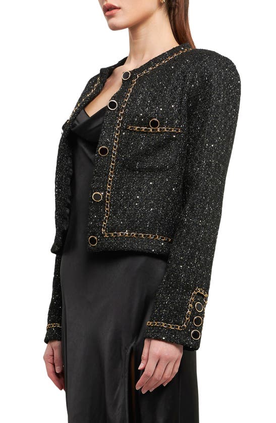 Shop Endless Rose Chain Trim Tweed Crop Blazer In Black